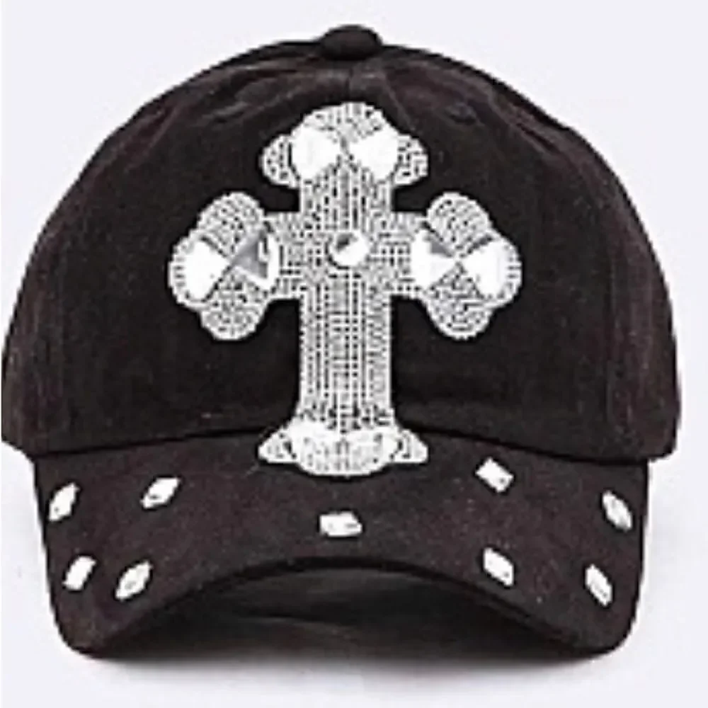 Crystal Cross Embelished Fashion Cap